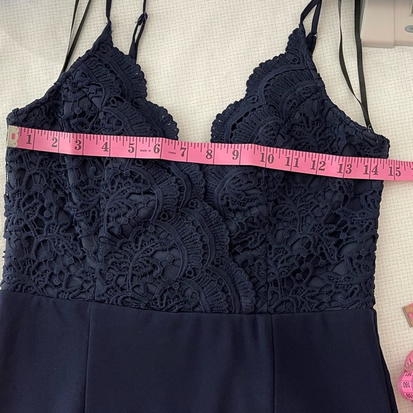 Lulu’s Navy Blue Leandra Maxi Crochet Side Slit Formal Dress size Small - Picture 11 of 13